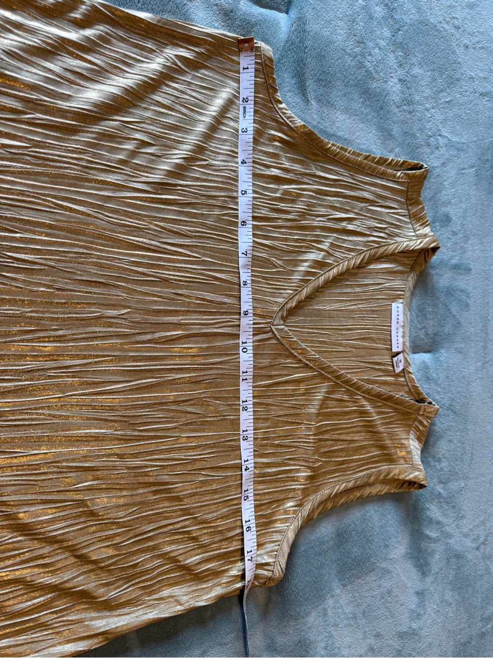 Susan Graver Metallic Pleated V-Neck Tank - Gold - Picture 5 of 7